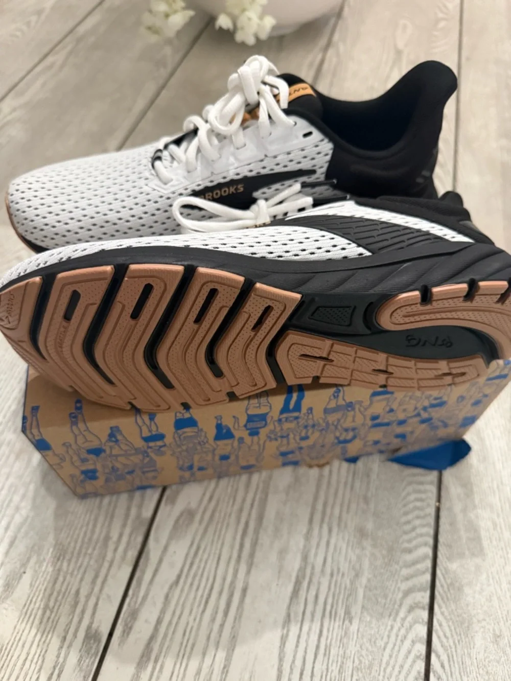 Brooks White and Black Athletic Running Sneakers with Orange Accents